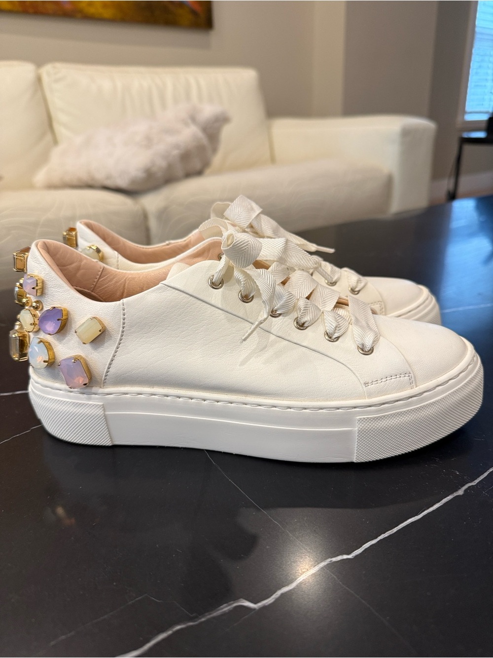 AGL White Leather Platform Sneakers - Women's Casual Lace-Up